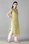 Shop_Sheeshakari_Green Silk Embroidered Mirror Notched Floral Pattern Kurta Pant Set _Online_at_Aza_Fashions