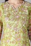 Sheeshakari_Green Silk Embroidered Mirror Notched Floral Pattern Kurta Pant Set _at_Aza_Fashions