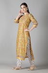 Buy_Sheeshakari_Yellow Silk Embroidered Mirror Notched And Resham Embellished Kurta Pant Set _Online_at_Aza_Fashions