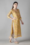 Shop_Sheeshakari_Yellow Silk Embroidered Mirror Notched And Resham Embellished Kurta Pant Set _Online_at_Aza_Fashions