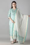 Buy_Sheeshakari_Blue Silk Embroidered Mirror Notched Kurta Pant Set _at_Aza_Fashions