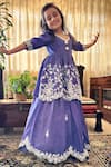 Buy_Rage Attire-Sweta Saria_Purple Bamboo, Linen Pearls, Embroidery Floral Cutwork Peplum Top And Ghaghra Set _at_Aza_Fashions