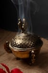 Buy_Assemblage_Gold Brass Peacock Incense Loban Bowl _at_Aza_Fashions