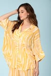 Shop_Sajeda A Lehry_Yellow Crepe Embroidery Collared Athena Printed Shirt And Pant Set _at_Aza_Fashions