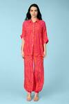 Buy_Sajeda A Lehry_Orange Crepe Printed And Hand Embroidered Wavy Stripe Athena Shirt & Pant Set _at_Aza_Fashions