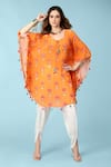 Buy_Sajeda A Lehry_Orange Crepe Sequins, Mirrors Keyhole Crystal Printed Kaftan With Dhoti Pant _at_Aza_Fashions