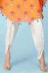 Buy_Sajeda A Lehry_Orange Crepe Sequins, Mirrors Keyhole Crystal Printed Kaftan With Dhoti Pant _Online_at_Aza_Fashions