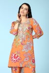 Sajeda A Lehry_Orange Crepe Printed And Hand Embroidered Floral Gabby Kurta & Pant Set _Online_at_Aza_Fashions