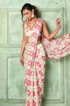 Sajeda A Lehry_White Georgette Printed Floral Jannat Pre-draped Saree And Blouse Set _Online_at_Aza_Fashions