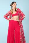 Sajeda A Lehry_Pink Georgette Embroidery, Sequins, Beads Julia Floral Print Jacket Sharara Set _Online_at_Aza_Fashions