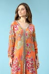 Sajeda A Lehry_Orange Crepe Printed And Hand Embroidered Floral Mandala Samara Kurta & Pant Set _Online_at_Aza_Fashions