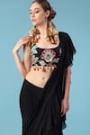 Sajeda A Lehry_Black Georgette Printed And Hand Embroidered Yasha Pre-draped Saree With Blouse _Online_at_Aza_Fashions