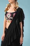 Shop_Sajeda A Lehry_Black Georgette Printed And Hand Embroidered Yasha Pre-draped Saree With Blouse _Online_at_Aza_Fashions