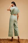 Shop_Bohobi_Green Cotton, Linen Beads Shawl Neck Boho Chic Jumpsuit _at_Aza_Fashions