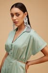 Buy_Bohobi_Green Cotton, Linen Beads Shawl Neck Boho Chic Jumpsuit _Online_at_Aza_Fashions