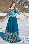 Buy_Nea by Nikita Tiwari_Blue Viscose Georgette Hand Embroidery Parrot Guldasta Blouse With Lehenga _at_Aza_Fashions