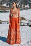 Buy_Nea by Nikita Tiwari_Orange Viscose Georgette Hand Guldasta Lehenga With Wrap Blouse _at_Aza_Fashions