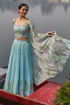 Buy_Nea by Nikita Tiwari_Blue Viscose Georgette Hand Embroidery Parrot Guldasta Lehenga Set _at_Aza_Fashions