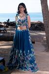 Buy_Nea by Nikita Tiwari_Blue Viscose Georgette Hand Embroidery Parrot Bustier Guldasta Lehenga Set _at_Aza_Fashions