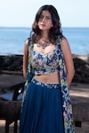 Shop_Nea by Nikita Tiwari_Blue Viscose Georgette Hand Embroidery Parrot Bustier Guldasta Lehenga Set _at_Aza_Fashions