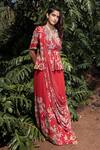 Buy_Nea by Nikita Tiwari_Red Viscose Floral Pattern Pre-draped Saree With Peplum Blouse _at_Aza_Fashions