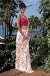 Buy_Nea by Nikita Tiwari_White Viscose Georgette Floral Pattern Pre-draped Saree With Blouse _at_Aza_Fashions