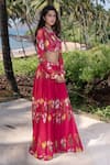 Buy_Nea by Nikita Tiwari_Pink Viscose Georgette Floral Pattern Blouse And Lehenga Set _at_Aza_Fashions