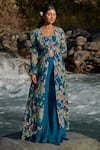 Buy_Nea by Nikita Tiwari_Blue Viscose Georgette Embroidered Floral Pattern Jacket Sharara Set _at_Aza_Fashions