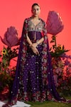 Buy_Nea by Nikita Tiwari_Purple Velvet Embroidered Zari V Neck Kudarath Sequin And Bead Lehenga Set _at_Aza_Fashions