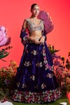 Buy_Nea by Nikita Tiwari_Purple Velvet Embroidered Zari V Neck Cutwork Lehenga Set _at_Aza_Fashions