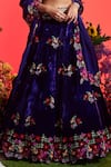 Nea by Nikita Tiwari_Purple Velvet Embroidered Zari V Neck Cutwork Lehenga Set _Online_at_Aza_Fashions