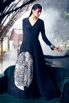 Buy_Shreeka_Black Silk Crepe Embroidery Pipe V Neck Flower Chintz Anarkali Set _Online_at_Aza_Fashions