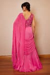 Shop_Label Rsd_Pink Mesh Hand Embroidered Bugle Beads V Neck Hot Saree Gown _at_Aza_Fashions