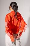 Shop_saangi by shubhangi_Orange Chinon Print Florence Mandarin Collar Ruffle Shirt _at_Aza_Fashions