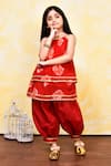 Banana Bee_Red Kurta Georgette With Attached Cotton Lining Print Shibori Dhoti Salwar_Online_at_Aza_Fashions