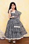 Buy_Petite Pomme_Black Cotton, Kota Doria Embroidery, Lace Bandhani Print Lehenga Set _at_Aza_Fashions