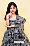 Petite Pomme_Black Cotton, Kota Doria Embroidery, Lace Bandhani Print Lehenga Set _Online_at_Aza_Fashions