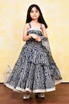 Petite Pomme_Black Cotton, Kota Doria Embroidery, Lace Bandhani Print Lehenga Set _at_Aza_Fashions