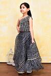 Petite Pomme_Black Cotton, Kota Doria Bandhani Print One Shoulder Blouse Lehenga Set _at_Aza_Fashions