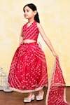 Banana Bee_Magenta Cotton Kota Doria Print Bandhani Pattern Lehenga Set _at_Aza_Fashions