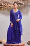 Buy_Nidhika Shekhar_Blue Kurta And Sharara Georgette Embroidered Sequins Jilmil Sitaare Jalsaa Set _at_Aza_Fashions