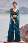 Buy_Nidhika Shekhar_Green Cape Organza Embroidered Sequins V Jilmil Sitaare Jalsaa Sharara Set _at_Aza_Fashions