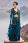 Nidhika Shekhar_Green Cape Organza Embroidered Sequins V Jilmil Sitaare Jalsaa Sharara Set _at_Aza_Fashions