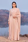 Buy_Nidhika Shekhar_Pink Crepe Embroidered Sequins Crew Neck Jalsaa E Bahaar Draped Anarkali _at_Aza_Fashions