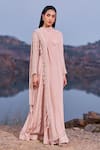 Buy_Nidhika Shekhar_Pink Crepe Embroidered Sequins Crew Neck Jalsaa E Bahaar Draped Anarkali _Online_at_Aza_Fashions