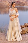 Buy_Nidhika Shekhar_Gold Brocade Embroidered Sequins Sweetheart Jalsaa E Firdose Lehenga Set _at_Aza_Fashions