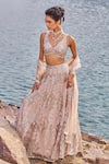 Buy_Nidhika Shekhar_Pink Lehenga And Blouse Organza & Silk Embroidered Sequins Bahaar E Jashan Set _Online_at_Aza_Fashions