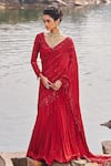 Buy_Nidhika Shekhar_Red Silk Embroidered Sequins V Neck Jalsaa E Khaas Pre-draped Saree With Blouse _at_Aza_Fashions