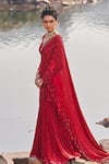 Nidhika Shekhar_Red Silk Embroidered Sequins V Neck Jalsaa E Khaas Pre-draped Saree With Blouse _Online_at_Aza_Fashions