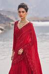 Buy_Nidhika Shekhar_Red Silk Embroidered Sequins V Neck Jalsaa E Khaas Pre-draped Saree With Blouse _Online_at_Aza_Fashions